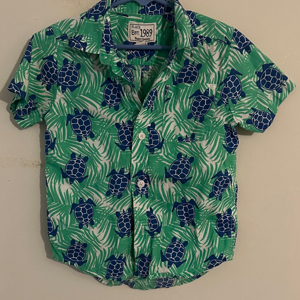 Children’s place Green and Blue Turtle Print Button Down Shirt